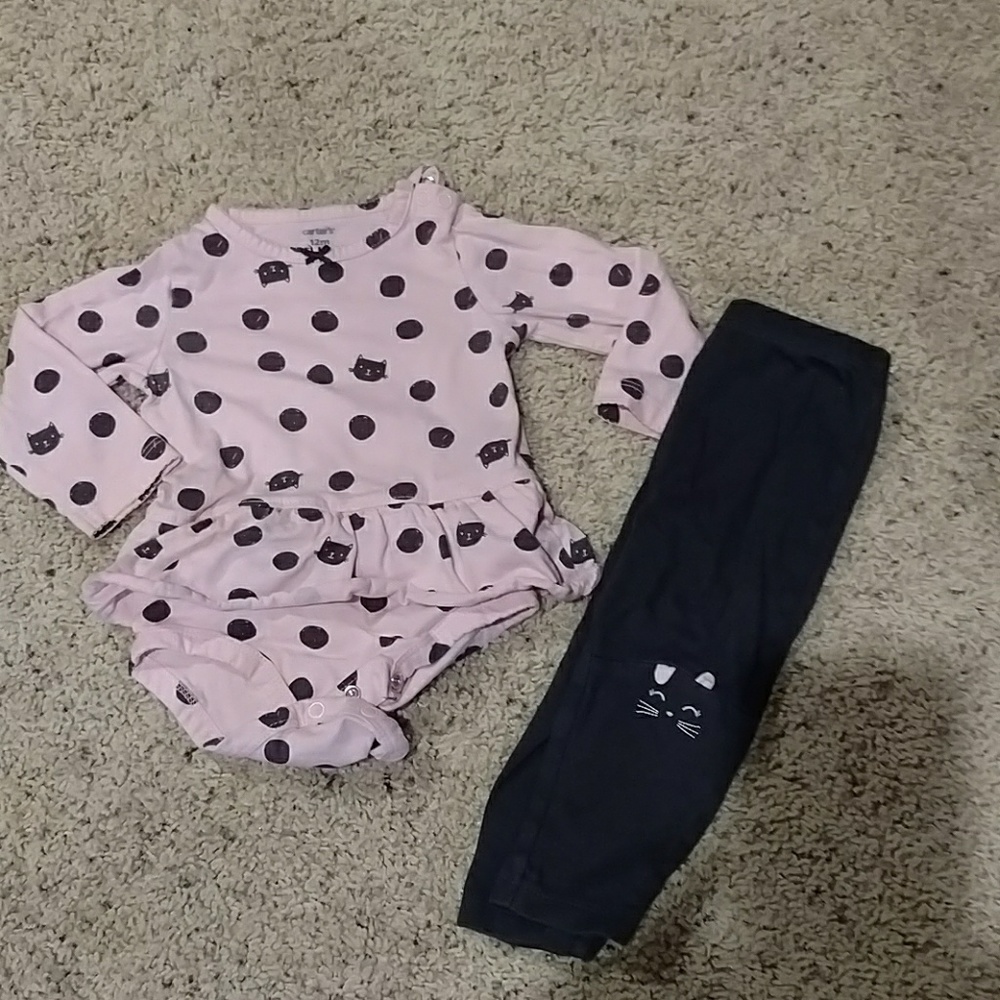 Long sleeve cat and polkadot 2 piece set
